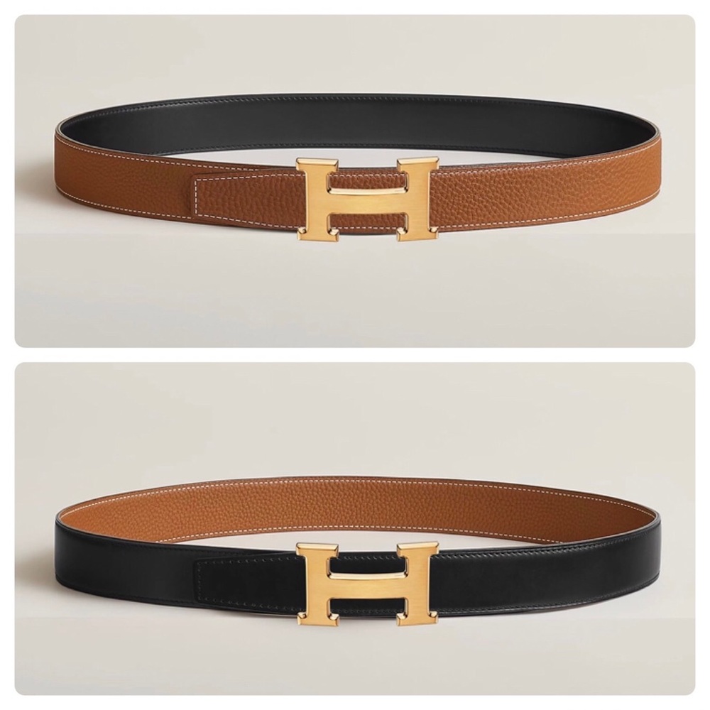 Hermes Reversible Leather Belt. Gold/Black. Size 85.